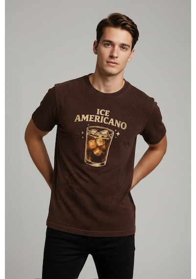 Technomonkey Kahverengi Ice Americano Kahve Baskılı Unisex Tişört