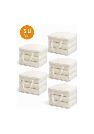 5'li Set Mor Şeffaf Kapaklı Hurç 28x32x15 Cm Orta Boy Dolap İçi Kıyafet Ve Havlu Düzenleyici Beyaz