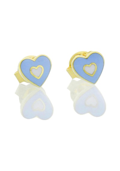 Mavi Kalp Çivili Altın Çocuk Küpe Sarı Altın