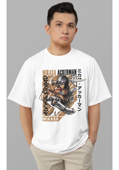 Sevbano Tasarım Mikasa Ackerman Attack On Titan Baskılı Unisex Oversize A Beyaz