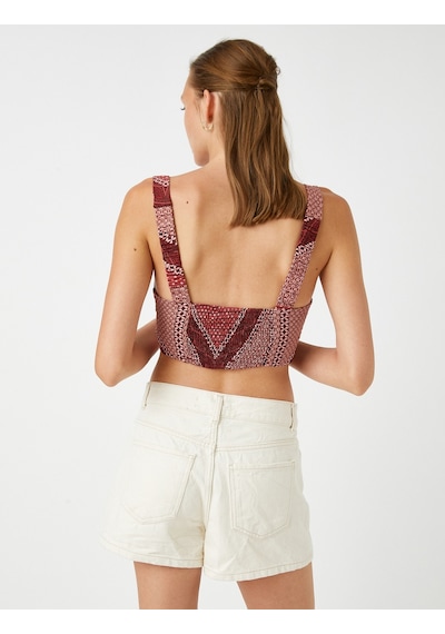 Koton Askılı Crop Atlet Bordo Desenli 2sak30107pw 2SAK30107PW04H