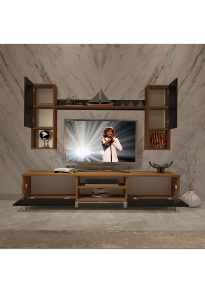 Decoraktiv Eko 5da Slm Dvd Krom Ayaklı Tv Ünitesi Tv Sehpası Ceviz - Siyah