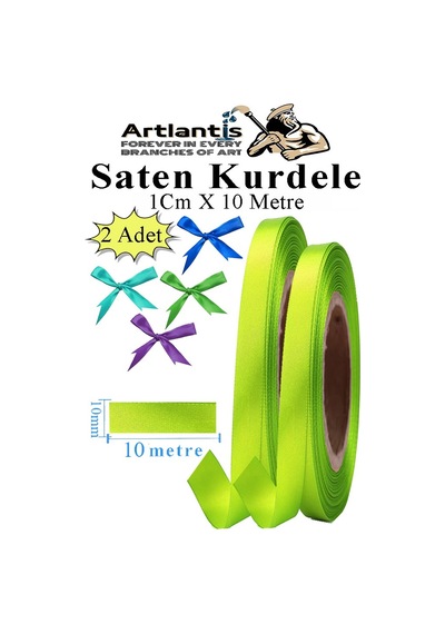 Açık Yeşil Kurdele Saten 1 Cm 10 Metre 2 Adet Saten Kurdela Parlak Hediye Ve Süsleme Şeridi Süs Paketleme Çiçek Saç El