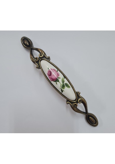 Miray 96 Mm Metal Antik Sarı Porselen Gül Desenli / 5 Adet Sarı
