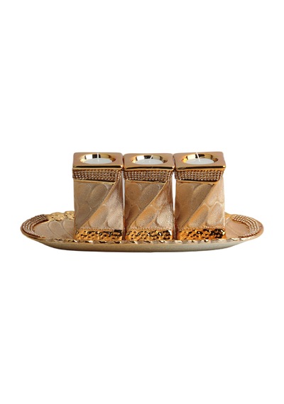 Lüks Porselen 3lü Tealight Mumluk Şamdan Biblo Heykel Hediyelik Dekoratif Ürün Masa Süsü Ev Hediye 5
