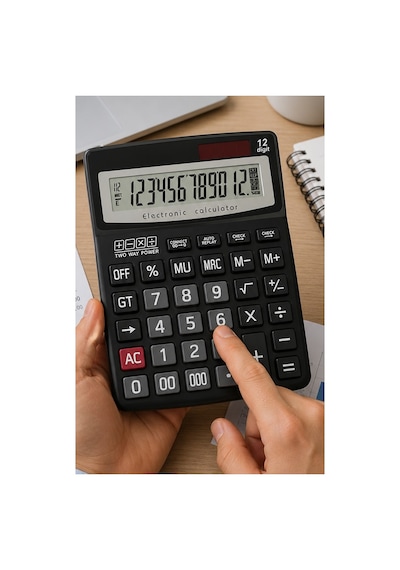 Hesap Makinesi Siyah 14x19cm 1 Adet Ticon Cc-6012 12 Haneli Hafızalı Orta Boy Ofis Büro Masaüstü Hesap Makinası