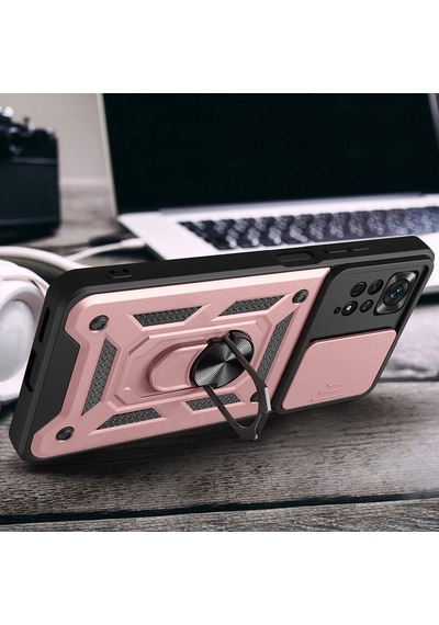 Xiaomi Redmi Note 11 Pro 4g Kılıf Magnetik Standlı Kamera Korumalı Zore Sürgülü Vega Kapak Mavi