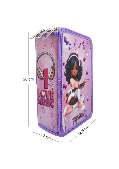 Xl Jumbo Model Gitarlı Kız Müzik Kalem Kutusu Organizer Kalemkutu 3 Bölmeli Kalemlik Mor Mor