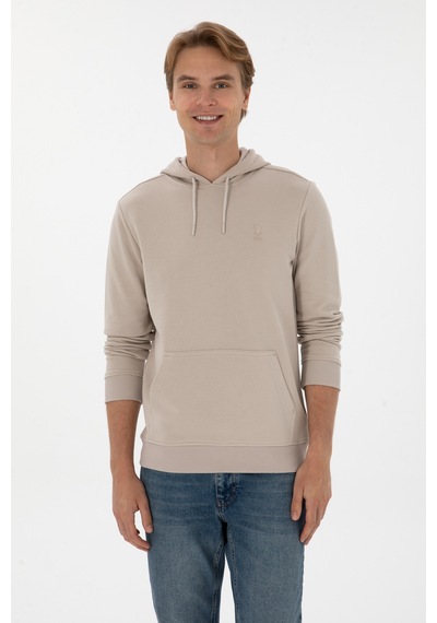 U.S. Polo Assn. Erkek Regular Fit Kapüşonlu Taş Basic Sweatshirt 50313720-VR049