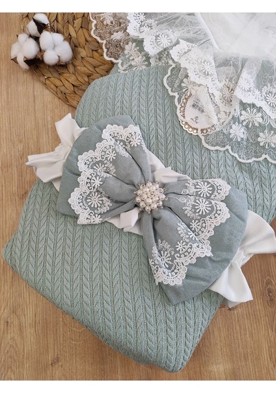Triko Örg Haki Bebek Kundağı Unisex Bebek Dış Kundak Battaniyesi Hastane Çıkışı Kundak Battaniye Mint