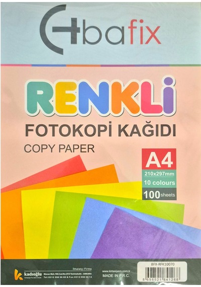 Bafix Renkli Fotokopi Kağıdı, 100 Lük, 10 Renk Karışık Çok Renkli