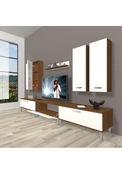Decoraktiv Eko 8d Slm Krom Ayaklı Tv Ünitesi Tv Sehpası - Ceviz Beyaz Ceviz - Beyaz