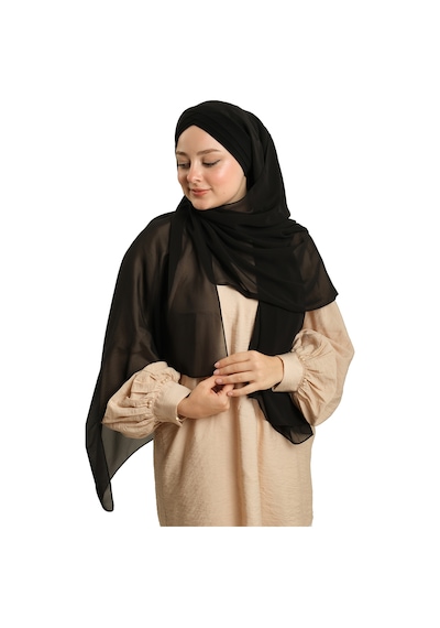 Hürrem Bone Siyah Arkadan Bağlamalı Şal Şifon Çapraz Üç Bantlı 1457_01
