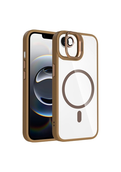 Apple   Uyumlu iPhone 16e Kılıf Standlı Ve  Kamera Lens li M-safe Şarj Özellikli Zore Etro Kapak Desert Titanyum