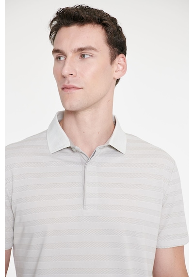 Ac&co Erkek Grı Pamuklu Slim Fit Dar Kesim Polo Yaka Çizgili Tişört Gri