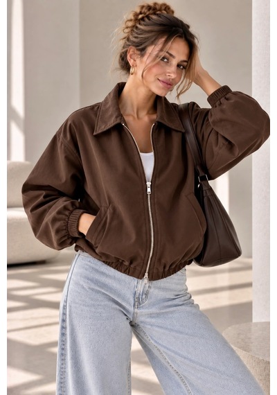 Bb Butik Basic Mevsimlik Fermuarlı Bomber Ceket Oversize Rahat Kalıp Fs3434 Kahverengi Bb Butik Basic Mevsimlik Fermuarlı Bomber Ceket Oversize Rahat Kalıp Fs3434 Kahverengi