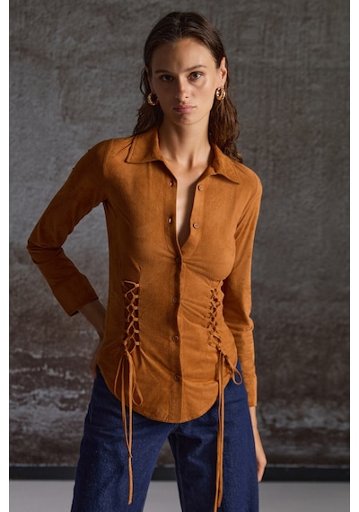 Grımelange Bogotan Kadın Slim Fit Vücudu Saran Süet Belden Bağlamalı Ipli Kahverengi Gömlek Kahverengi Grımelange Bogotan Kadın Slim Fit Vücudu Saran Süet Belden Bağlamalı Ipli Kahverengi Gömlek Kahverengi