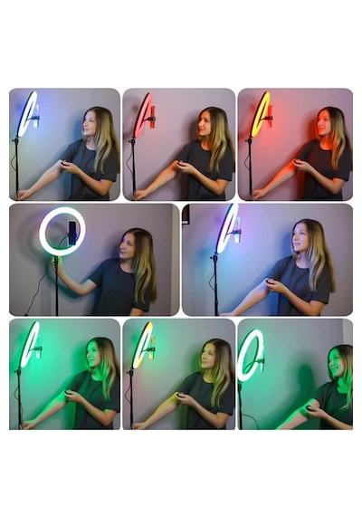 Rgb Işıklı 26 Cm 10 İnç Çok Renkli Led Ring Light 2.1m Tripot Youtube Tiktok Make Up Çekim Işığı