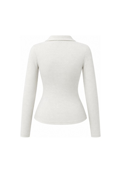 Mixray 2246 Kadın Polo Yaka Düğmeli Uzun Kollu Slim Fit Bluz Beyaz