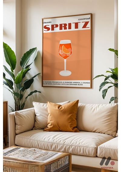 Spritz Kokteyl Posteri, Ahşap Çerçeveli Duvar Tablosu - Mutfak Dekorasyonu