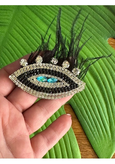 7x4 Cm Ütü İle Yapışan Taşlı Tüğlü Mavi Göz Arma Dikiş Giyim Aksesuarı