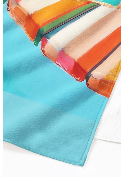 Şemsiye Temalı Deniz Plaj Havlu Örtüsu - Akdeniz Modern Turkuaz Hızlı Kuruyan Mikrofiber Havlu Örtü Kumlu Tınısı