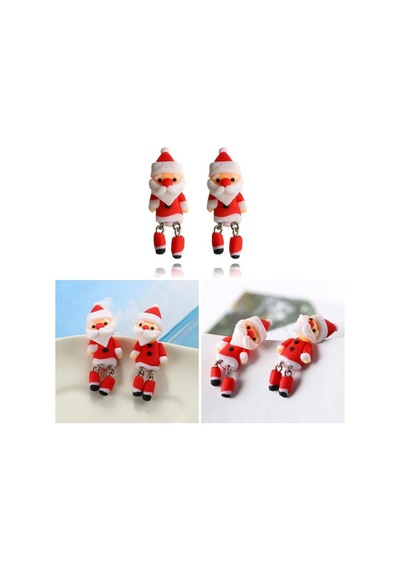 El İşi Kırmızı Noel Baba Küpe - Şenlikli Noel Kızların Hediye Takı Çok Renkli