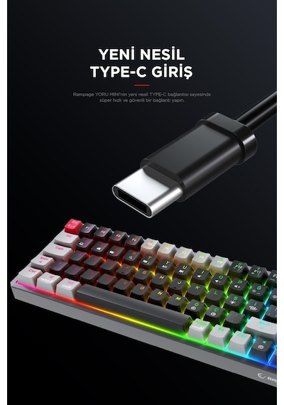 Rampage Yoru Mini Siyah/gri Type-c Bağlantılı Outemu Red Swich Q