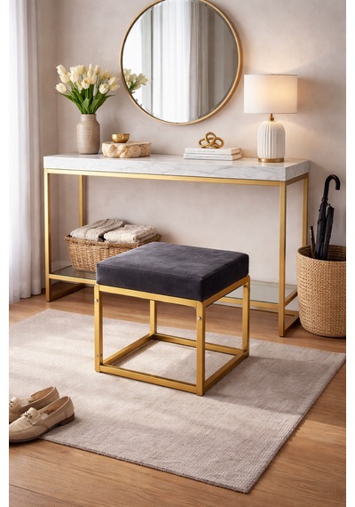 Pure Gold Ayaklı Babyface Puf 50x40x45 Cm - Modern Bench Antrasit