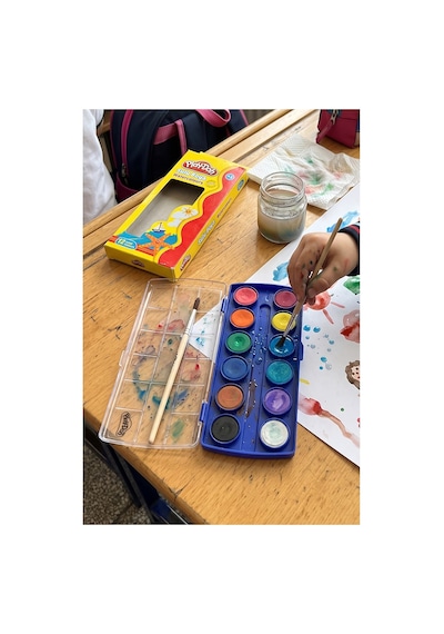 12 Renk Sulu Boya 23mm 1 Paket Play-doh 12 Li Suluboya Fırça Hediyeli Canlı Renkler Kaliteli Yıkanabilir Zararsız Küçük Çok Renkli