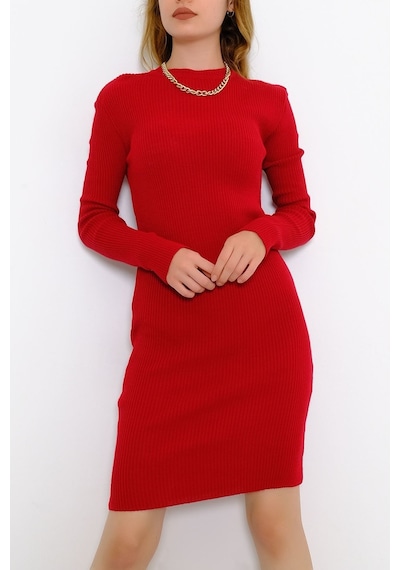 Bensu Store - Bisiklet Yaka Triko Elbise Kırmızı - 571.1612. 001