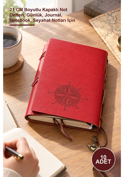 10 Adet Deri Defter Alk3950 21 Cm Boyutlu Kapaklı Not Defteri, Günlük, Journal, Notebook, Seyahat Notları İçin 1