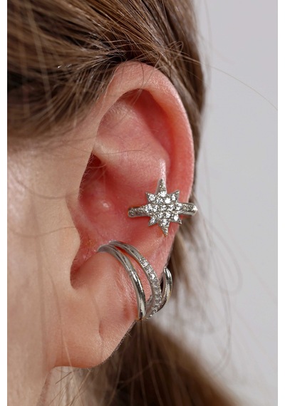 2'li Gold Renk Kuzey Yıldızı Earcuff Cuff Gümüş