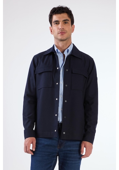 Dufy Lacivert Çıtçıt Kapamalı Cepli Overshirt Gömlek Lacivert