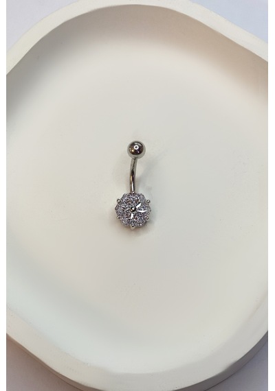 Kadın Altıgen Taş Model Çelik Piercing Gümüş
