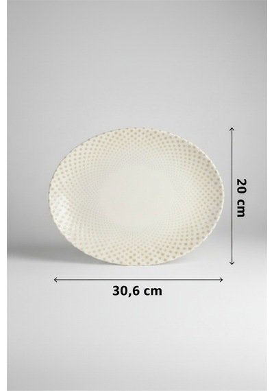 6'lı Ellips Oval Kayık Tabak 31cm Dijital Punto Rinart Krem