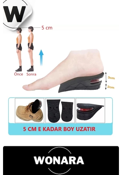 Özel Üretim Görünmez Ayakkabı İçi Hava Yastıklı Esnek Yumuşak Konforlu Destekli Boy Uzatan Tabanlık