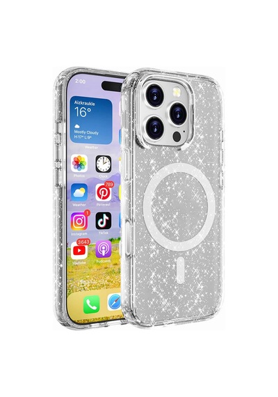 Apple Uyumlu iPhone 16 Pro Max Kılıf M-safe Şarj Özellikli Parlayan Simli Saydam Renkli Zore Allstar Kapak
