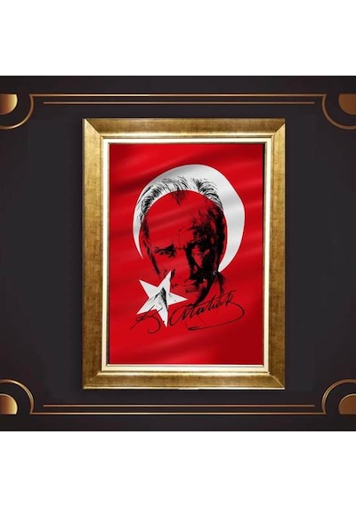 Altın Varaklı Çerçeveli Paspartulu Atatürk Tablo Hk1438