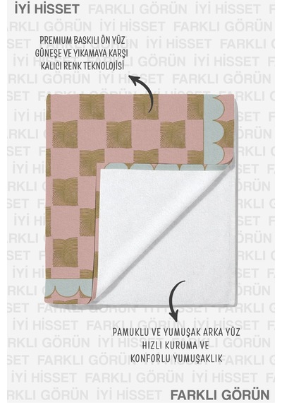 Pembe Ekose Şeritli Plaj Havlusu - Modern Bohem Pastel Kareli Hızlı Kuruyan Mikrofiber Havlu Berrak Melisa