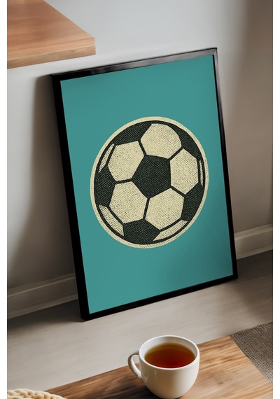 Futbol Topu Siyah Ahşap Çerçeveli Poster, Dekoratif Spor Duvar Tablosu
