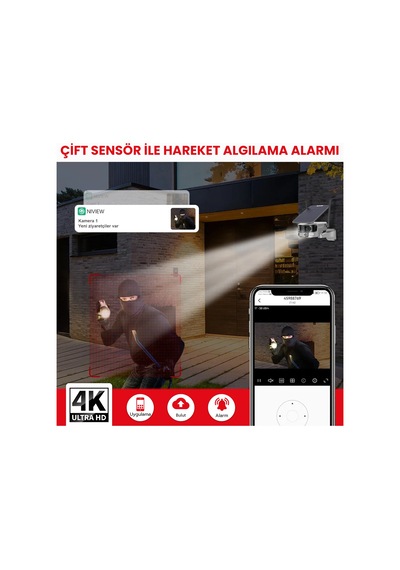 Emenec Wifi Solar Güneş Enerjili 4k 180 2-lens Güvenlik Kamerası