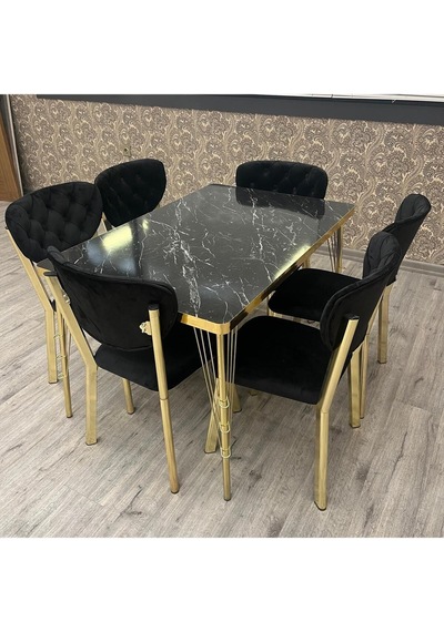 Mutfak Masa Sandalye Takımı Akuamarin 80-120 Ck Gold 6 Kişilik Mutfak Masası Takımı Siyah Mermer Mutfak Masa Sandalye Takımı Akuamarin 80-120 Ck Gold 6 Kişilik Mutfak Masası Takımı Siyah Mermer