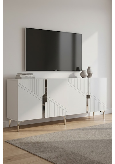Ka1828bs Evva Konsol Ve Tv Sehpası Beyaz-silver 180cm Altın - Beyaz