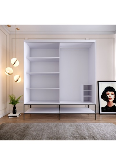 Pasific Home Martin 2 Kapaklı Sürgülü Gardırop Elbise Dolabı Beyaz - Beyaz Mermer 190 CM