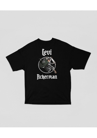 Levi Ackerman Attack On Titan Baskılı Unisex Oversize Anime Dizi SIYAH