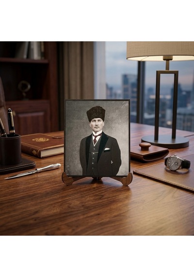 Atatürk Masaüstü Ahşap Tablo - Kabartmalı Baskı Şık Hediyelik 10x12 Cm No 1 3 Parça