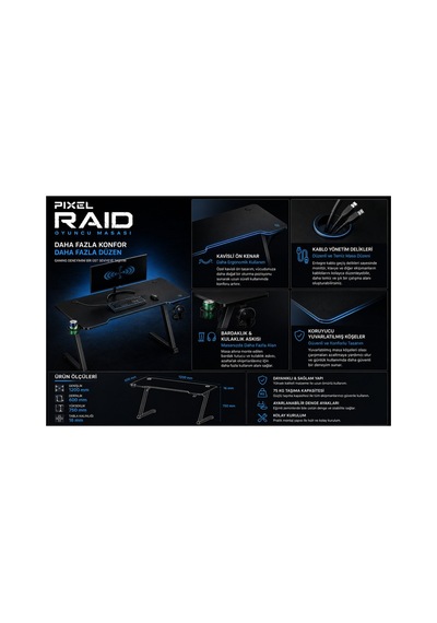 Raid Oyuncu Masası Geniş Yüzey Gaming Bilgisayar Masası Setup Ve Çalışma Masası Siyah