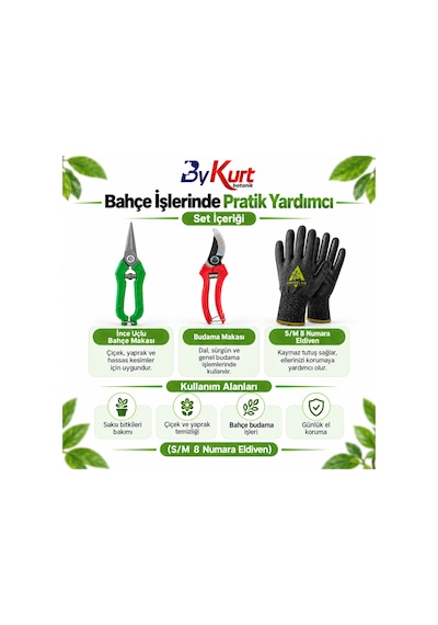 Bahçe Bakım Seti Üçlü Budama Makası Hasat Makası Eldiven 3 Parça - S/m / Gri
