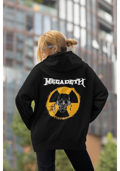Sevbano Megadeth Müzik Grubu Baskılı Unisex Oversize Rock Metal Hoodie Siyah